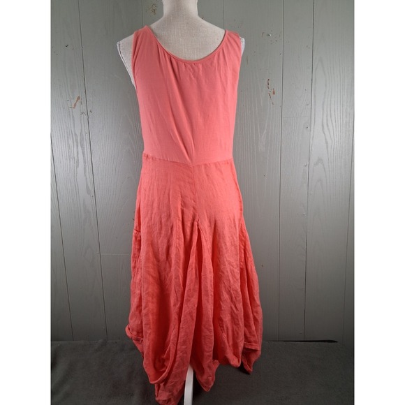 Sundance Dress Medium Coral Color Handkerchief Hem Linen Resort Sleeveless - Picture 3 of 10